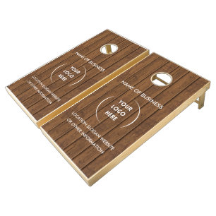 Custom Wood Grain Business Logo Cornhole Set