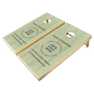 Custom Wood Grain Business Logo Cornhole Set