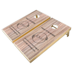 Custom Wood Grain Business Logo Cornhole Set