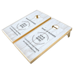 Custom Wood Grain Business Logo Cornhole Set