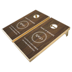 Custom Wood Grain Business Logo Cornhole Set