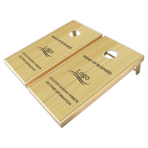 Custom Wood Grain Business Logo Cornhole Set