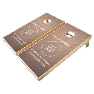Custom Wood Grain Business Logo Cornhole Set