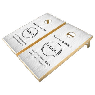 Custom Wood Grain Business Logo Cornhole Set