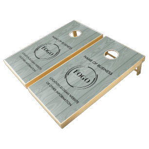Custom Wood Grain Business Logo Cornhole Set