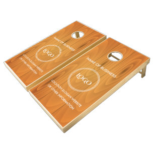 Custom Wood Grain Business Logo Cornhole Set