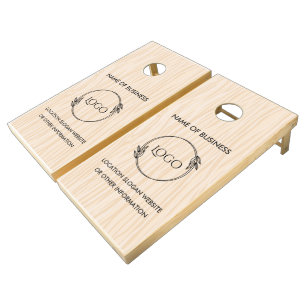 Custom Wood Grain Business Logo Cornhole Set
