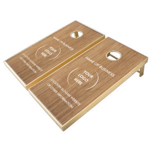 Custom Wood Grain Business Logo Cornhole Set