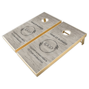 Custom Wood Grain Business Logo Cornhole Set