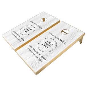 Custom Wood Grain Business Logo Cornhole Set