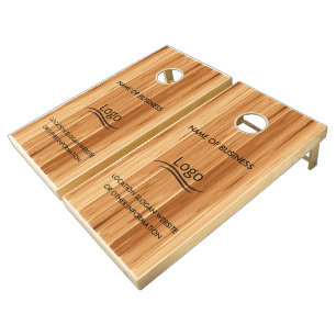 Custom Wood Grain Business Logo Cornhole Set
