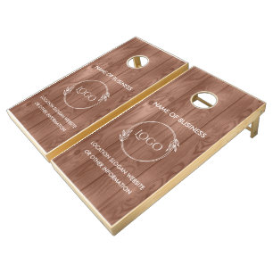 Custom Wood Grain Business Logo Cornhole Set