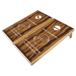 Custom Wood Grain Business Logo Cornhole Set