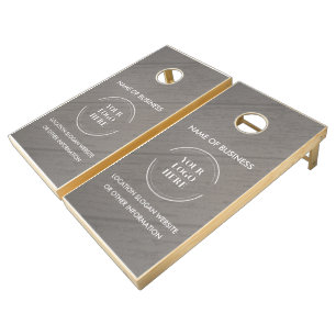 Custom Wood Grain Business Logo Cornhole Set