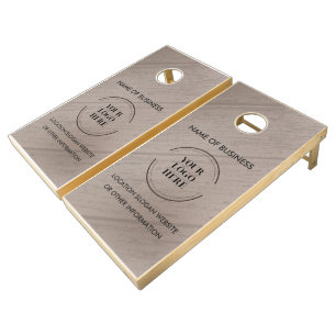 Custom Wood Grain Business Logo Cornhole Set