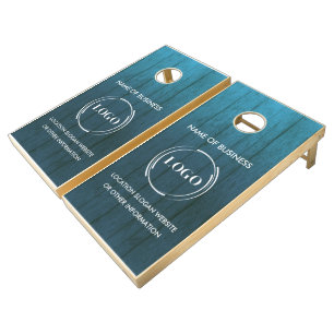 Custom Wood Grain Business Logo Cornhole Set