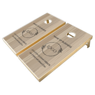 Custom Wood Grain Business Logo Cornhole Set