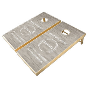 Custom Wood Grain Business Logo Cornhole Set