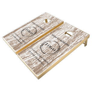 Custom Wood Grain Business Logo Cornhole Set