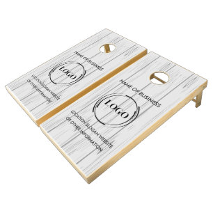 Custom Wood Grain Business Logo Cornhole Set