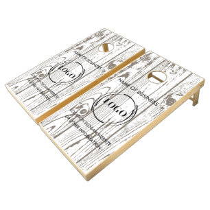 Custom Wood Grain Business Logo Cornhole Set