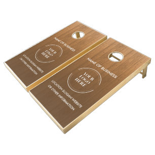 Custom Wood Grain Business Logo Cornhole Set