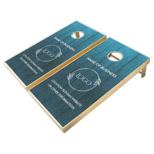 Custom Wood Grain Business Logo Cornhole Set