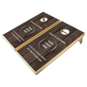 Custom Wood Grain Business Logo Cornhole Set