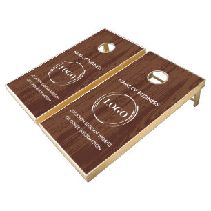 Custom Wood Grain Business Logo Cornhole Set