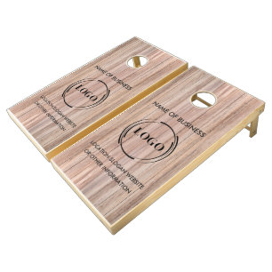 Custom Wood Grain Business Logo Cornhole Set
