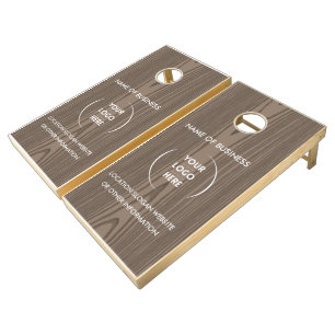 Custom Wood Grain Business Logo Cornhole Set