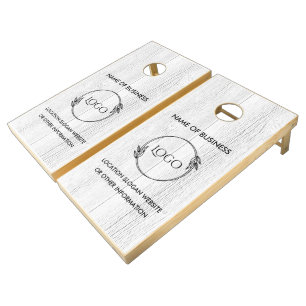 Custom Wood Grain Business Logo Cornhole Set