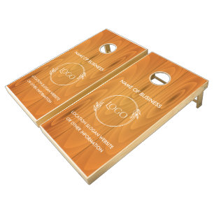 Custom Wood Grain Business Logo Cornhole Set
