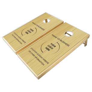 Custom Wood Grain Business Logo Cornhole Set