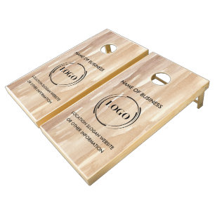 Custom Wood Grain Business Logo Cornhole Set