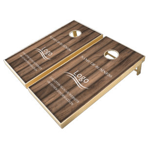 Custom Wood Grain Business Logo Cornhole Set