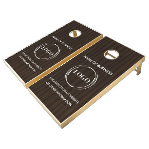 Custom Wood Grain Business Logo Cornhole Set