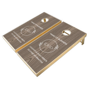Custom Wood Grain Business Logo Cornhole Set