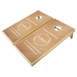 Custom Wood Grain Business Logo Cornhole Set