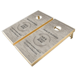 Custom Wood Grain Business Logo Cornhole Set