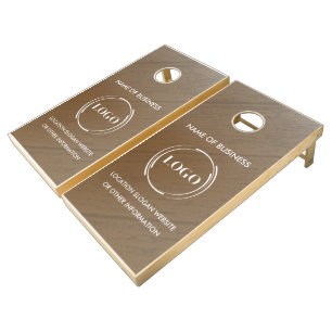 Custom Wood Grain Business Logo Cornhole Set