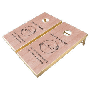 Custom Wood Grain Business Logo Cornhole Set