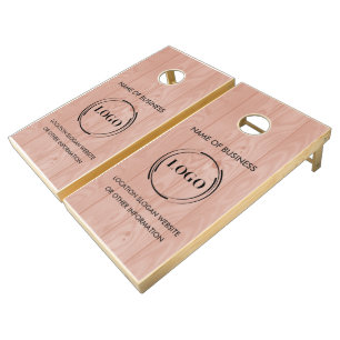 Custom Wood Grain Business Logo Cornhole Set