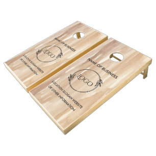 Custom Wood Grain Business Logo Cornhole Set