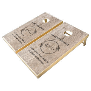 Custom Wood Grain Business Logo Cornhole Set