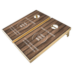 Custom Wood Grain Business Logo Cornhole Set
