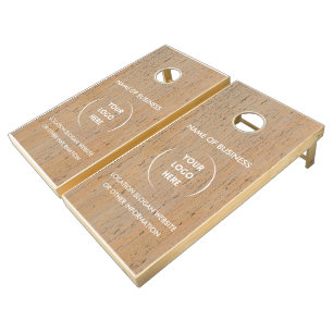 Custom Wood Grain Business Logo Cornhole Set