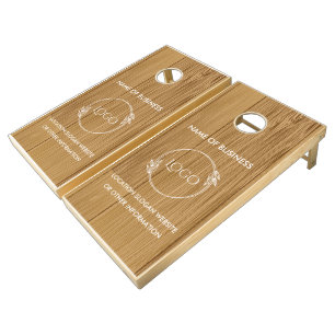 Custom Wood Grain Business Logo Cornhole Set