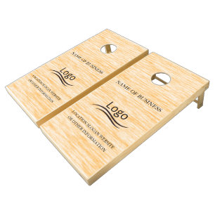 Custom Wood Grain Business Logo Cornhole Set