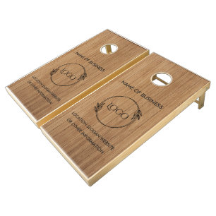 Custom Wood Grain Business Logo Cornhole Set